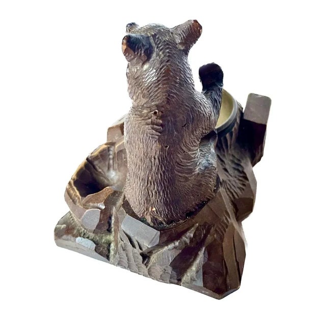 Antique Black Forest Carved Bear Inkwell For Sale - Image 4 of 8