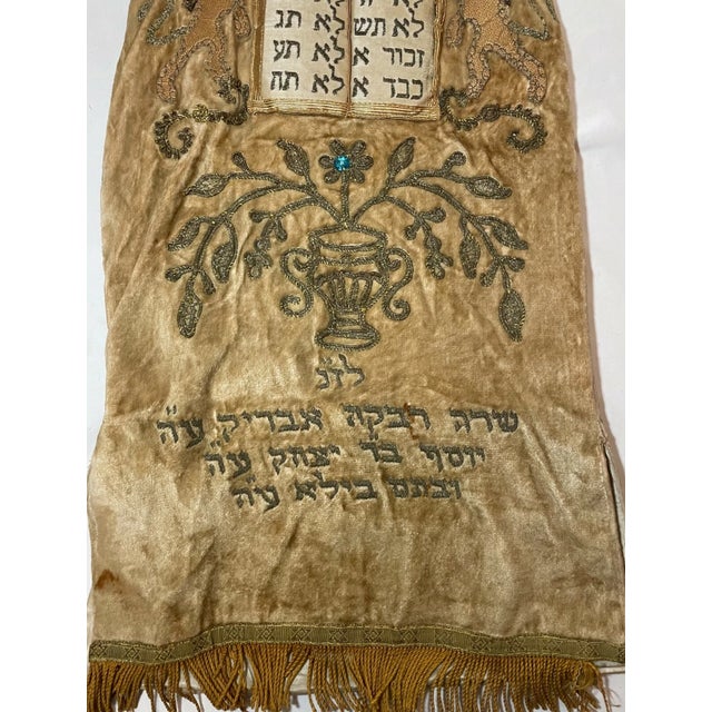 Share Rare Antique Hand Embroidered Judaica Jewish Memorial Torah Mantel Scroll Cover For Sale In New York - Image 6 of 12