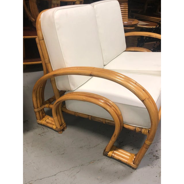 1940s Restored Rattan Double Horseshoe Settee - Pair For Sale - Image 11 of 12