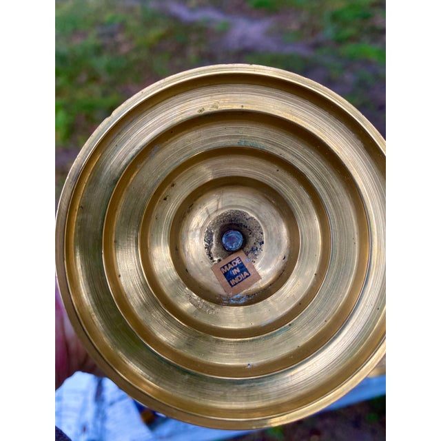 Postmodern Memphis Milano Pair of Neoclassical Brass Columnar Candle Holders For Sale - Image 9 of 11