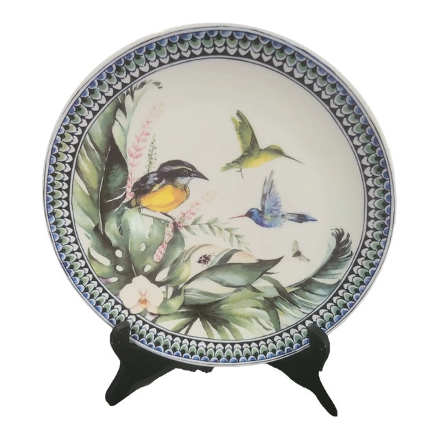 Vintage Heinen Delfts Blaum Hummingbird Floral Platter Decorative Wall Plate For Sale