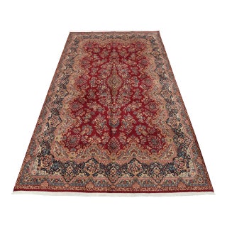 Kerman Rug 9’1” X 14’7” Red Wool Vintage Traditional Hand-Knotted Carpet For Sale