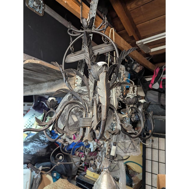 Onyx 19th Century French Style Hand-Forged Wrought Iron 5-Light Chandelier For Sale - Image 8 of 16