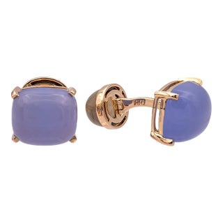 Vintage Mish Ny Blue Chalcedony and Quartz Cufflinks in 18k Rose Gold, A Pair For Sale