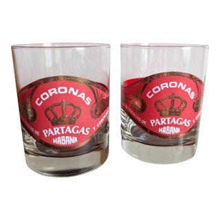 Vintage Partagás Coronas Habana Double Old Fashioned Glasses ~ Set of 2, for Neiman Marcus ~ Havana Cigar Souvenirs For Sale