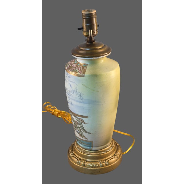 Japanese Antique Nippon Scenic Moriage Hand Painted Table Lamp Marked For Sale - Image 3 of 11