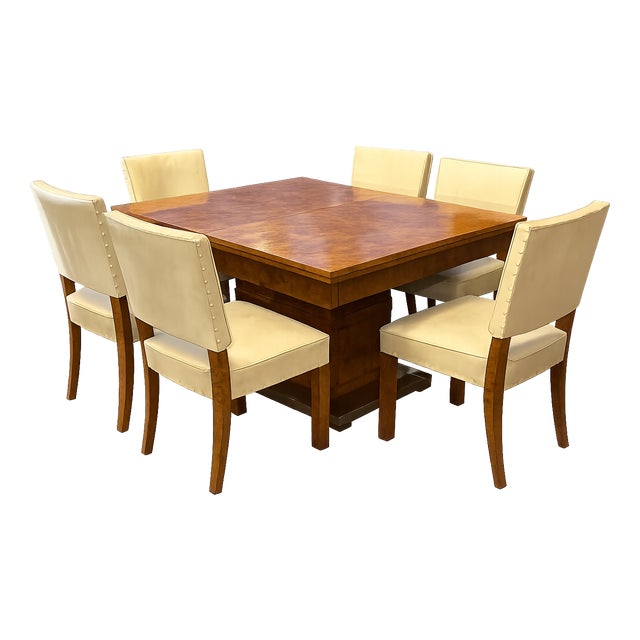 Art Deco Dining Table and Chairs in Birds-Eye Maple, 1920s, Set of 9 For Sale