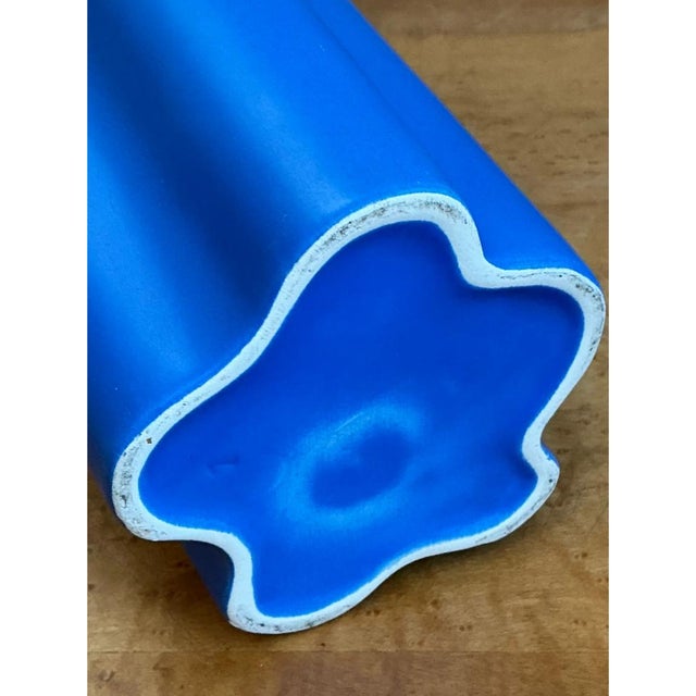 Vintage Blue Fluted Ceramic Vase For Sale - Image 12 of 12