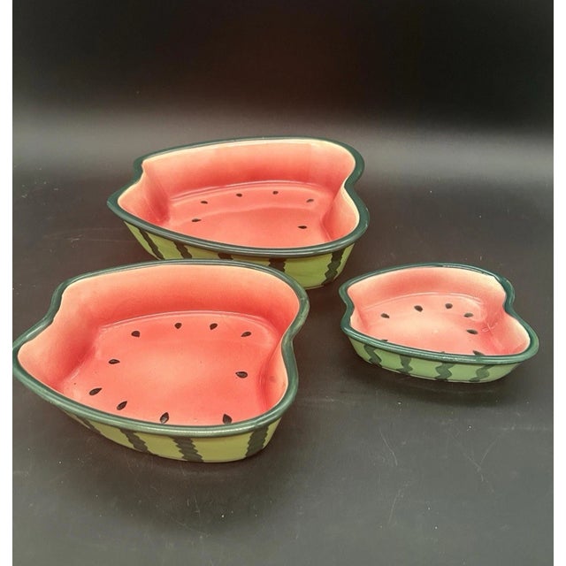 Mid-Century Modern Vintage Majolica Ceramic Watermelon Nesting BowlS-SET of 3 For Sale - Image 3 of 5