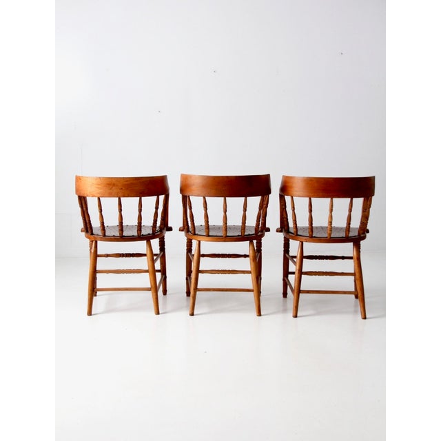 Antique Wood Captain's Chairs Set 3 For Sale - Image 12 of 15