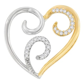 10K Two-Toned Gold 1/10 cttw Round Cut Diamond Swirl Heart Accent Pendant Necklace (H-I, I1-I2) For Sale