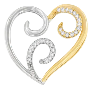 10K Two-Toned Gold 1/10 cttw Round Cut Diamond Swirl Heart Accent Pendant Necklace (H-I, I1-I2)