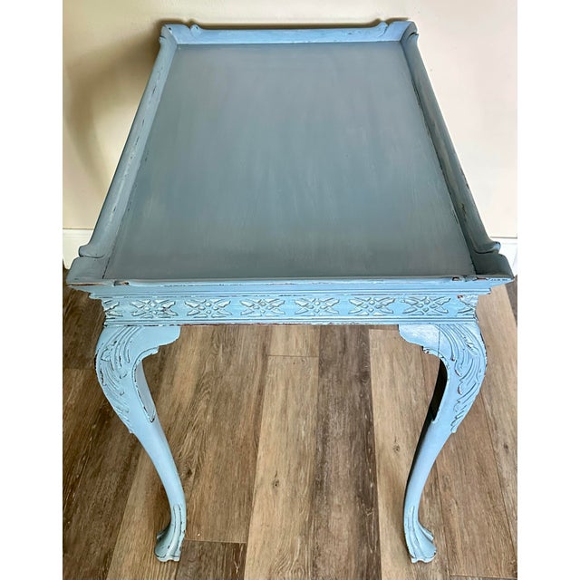 Early 20th Century Antique Early 20th Century Blue French Country Carved Wood Rustic Console/Accent Table For Sale - Image 5 of 12
