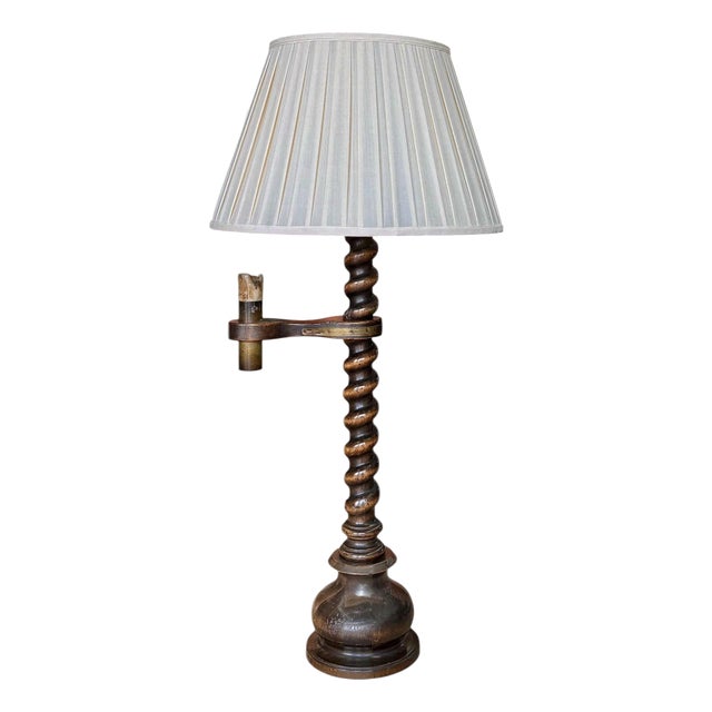 Mid 20th Century Wooden Barley Twist Table Lamp With Wax Candle Arm in the English Tradition by Frederick Cooper For Sale