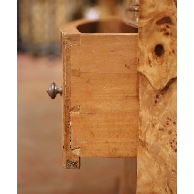 Mid-Century French Charles X Style Burl Elm Three-Drawer Chest Commode For Sale - Image 9 of 10