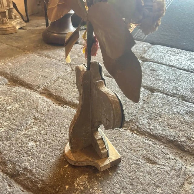 19th Century Wood Italian Decorative Palm Holder With Flower Composition For Sale - Image 6 of 9