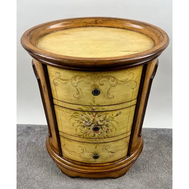 Louis XV Style French Provincial Hand Painted Oval Shaped Nightstand, a Pair For Sale - Image 4 of 18