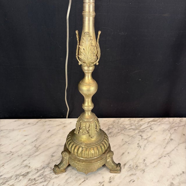 Late 19th Century Antique French Gilt Metal Church Altar Candlestick Table Lamps - Pair For Sale - Image 5 of 8