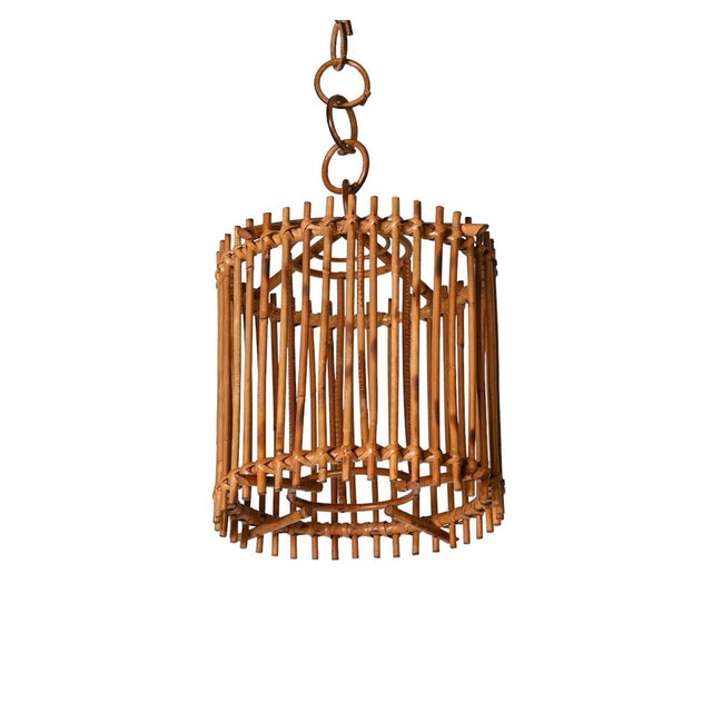 French Round Ceiling Light in Bamboo and Rattan by Louis Sognot, 1960s For Sale - Image 3 of 18