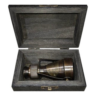 Early 20th Century Brass Spyglass With Wooden Case – 4.1" Victorian Marine Telescope For Sale