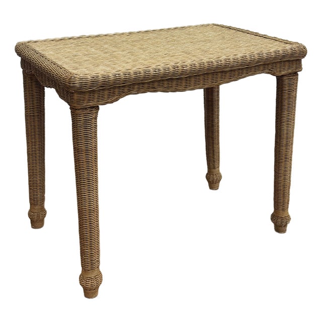 Vintage Woven Wicker Side Table For Sale