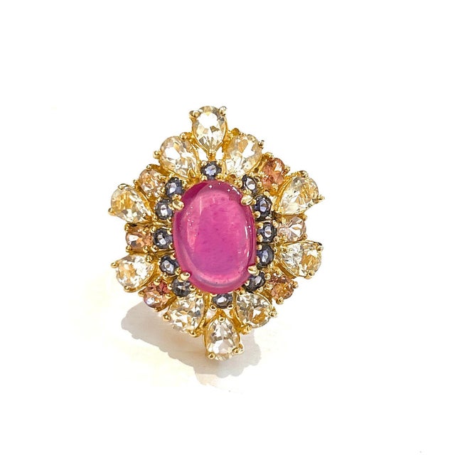 Bochic "Orient" Vintage Ruby & Fancy Multi Gem Cocktail Ring 18K Gold & Silver For Sale - Image 12 of 18