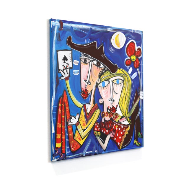 Abstract Niente Di Piu - Original Blue Cubist Figurative Mixed Media Acrylic Painting on Canvas For Sale - Image 3 of 9