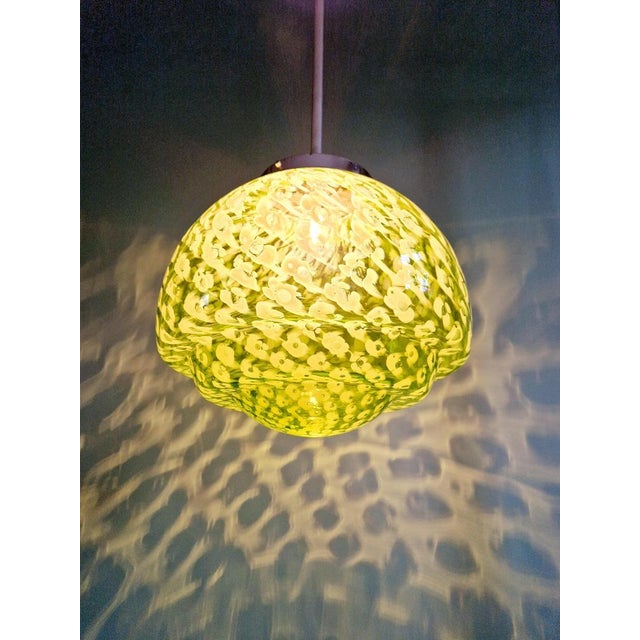 Large Mid-Century Modern Pendant Light in Green and White Speckled Glass, 1940s For Sale - Image 4 of 11