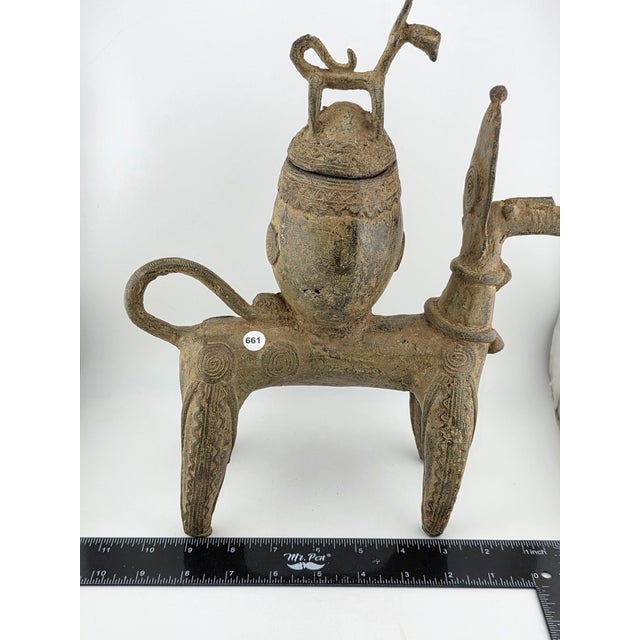 Antique African Nobility Ceremonial Dogon Bronze Horse W/ Covered Container 12"h For Sale - Image 14 of 16