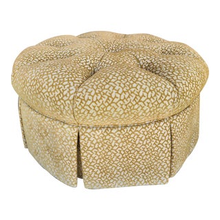 Sheath Round Coral Pattern Tufted Skirted Pouf Ottoman Cocktail Table For Sale