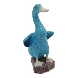 Early 20th Century Turquoise Chinese Porcelain Goose Figurine For Sale