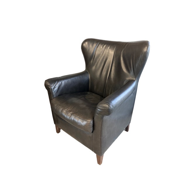 Pair of Dutch Mid-Century Navy Blue Leather Wingback Chairs For Sale - Image 11 of 17