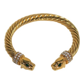 Jackie Collins Gold Plate Panther Torq Design Bangle Bracelet For Sale