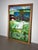 Impressive large decorative stained glass panel depicting an elegant white swan surrounded by lush vegetation, flowers and...
