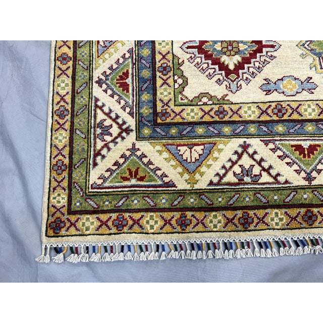 Ivory Kazak Wool Rug With Colorful Medallions, 5'6" X 7'6" For Sale - Image 11 of 14