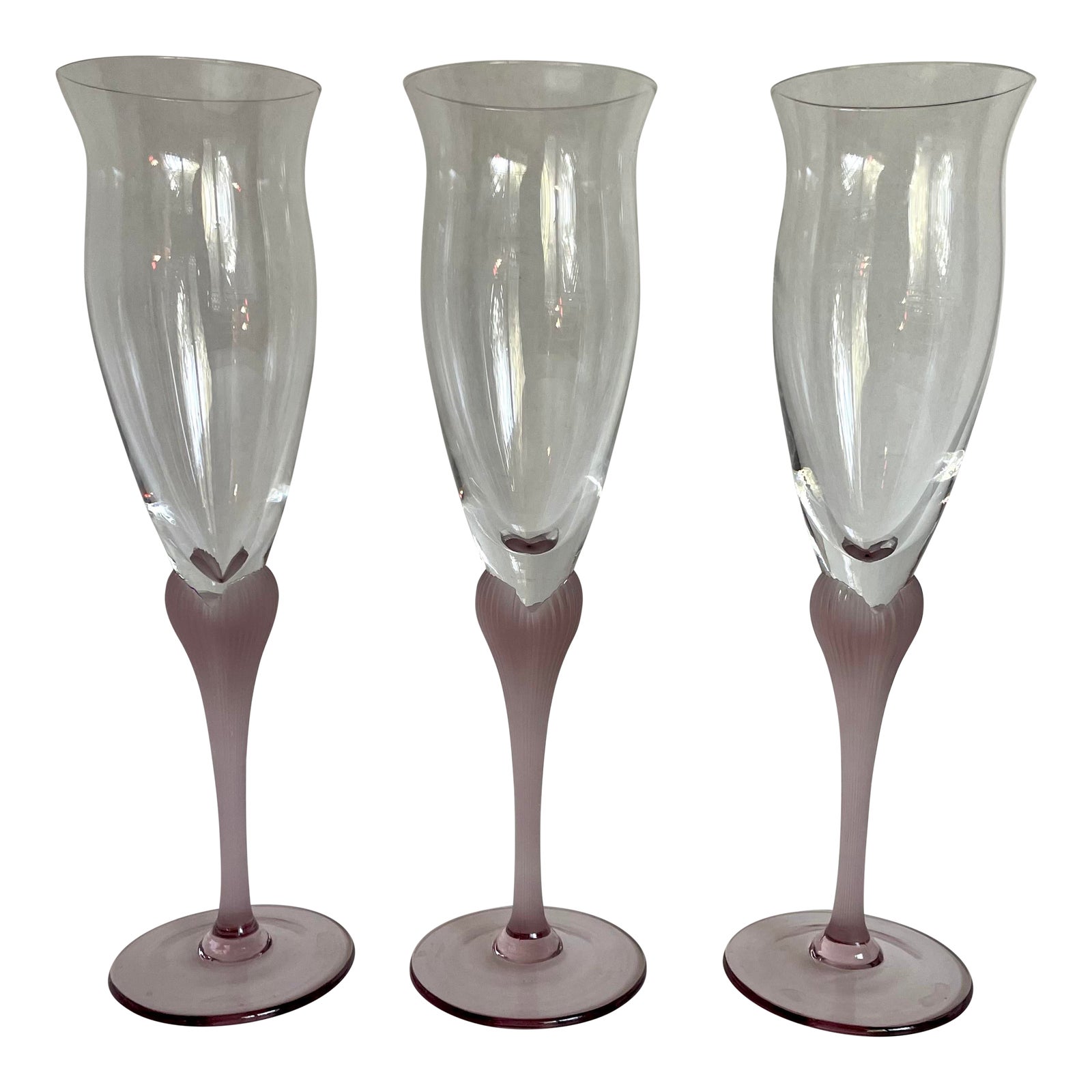 1980's Mikasa Crystal HeartShaped Lavender Champagne Flutes Chairish