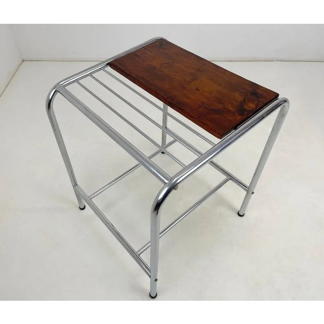 Functionalist Chrome & Wood Side Table, 1950s For Sale - Image 4 of 10