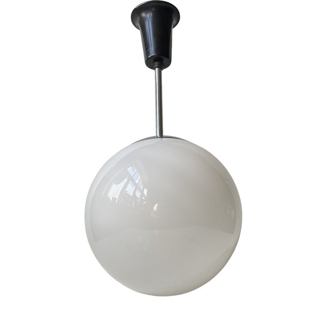 Danish Bauhaus White Opaline Glass Globe Pendant Lamp from Lyfa, 1930s For Sale