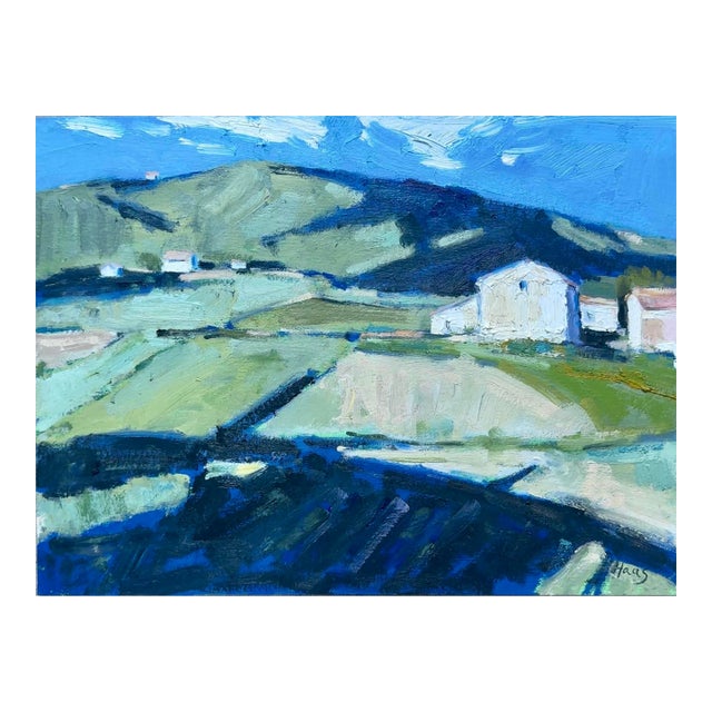 Blue Shadows Across the Fields - Original Oil Painting Farmscape For Sale