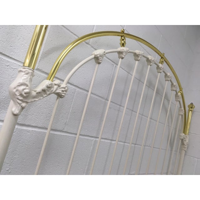 Mid 20th Century White Painted Wrought-Iron & Brass & Queen Bedframe For Sale - Image 5 of 13