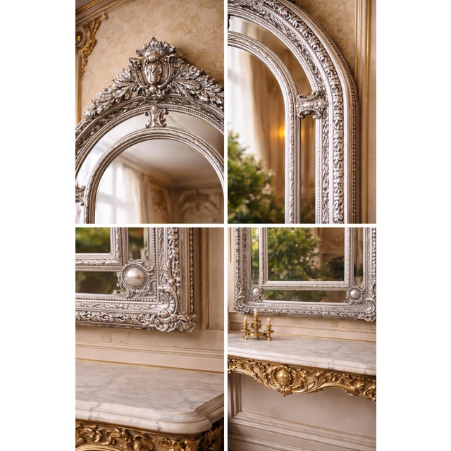 French Late 20c French Artisan Louis XVI Silver Beech Floor Mirror-1 Pc For Sale - Image 3 of 9