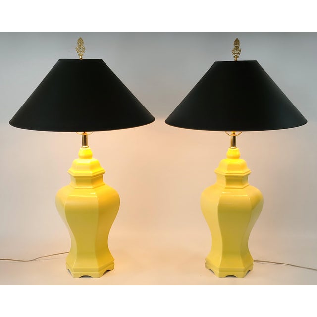 Large Lamps Ginger Jar Pair Yellow For Sale - Image 10 of 10