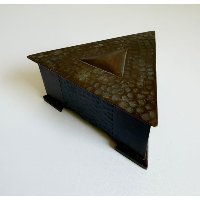 Brutalist Early 1900s Hammered Bronze Triangle Box For Sale - Image 3 of 9