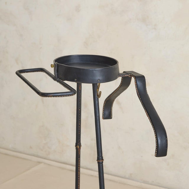 French Leather + Brass Valet by Jacques Adnet, 1950s For Sale - Image 11 of 11