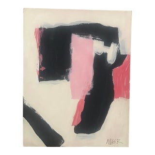 Abstract in Pink and Black Small Painting on Paper For Sale