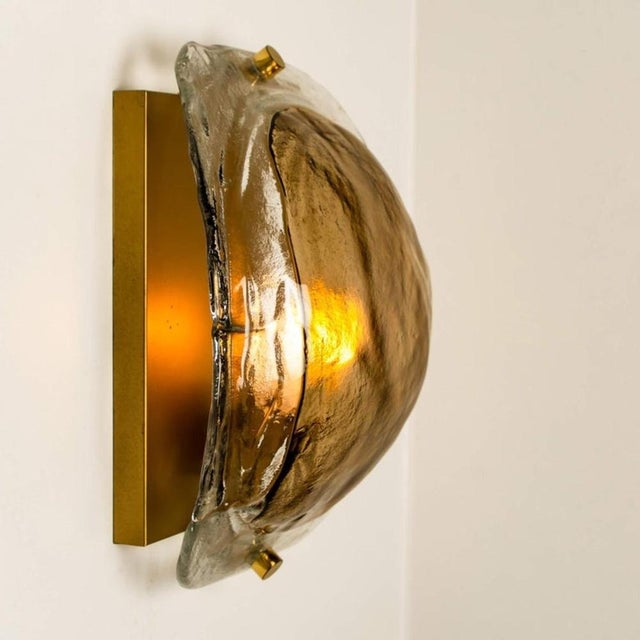 Glass Brass and Brown Glass Hand Blown Murano Glass Wall Lights attributed to J. T. Kalmar for Kalmar, 1960s, Set of 2 For Sale - Image 7 of 14