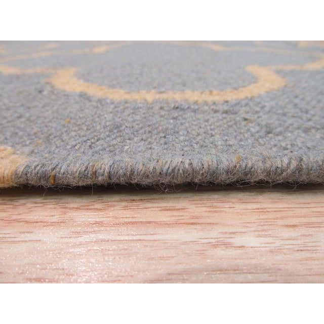 Contemporary 5x8 Blue Flat Weave Wool Trellis Pattern Geometric Modern Carpet Rug For Sale - Image 3 of 4