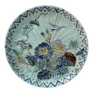 Large Majolica Morning Glory Plate Wasmuel, Circa 1890 For Sale