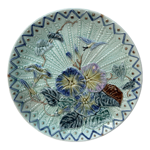 Large Majolica Morning Glory Plate Wasmuel, Circa 1890