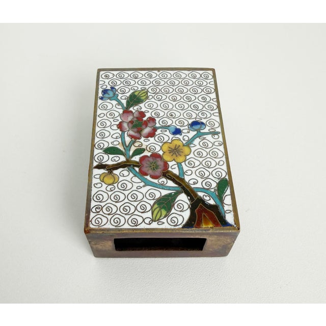 Metal Vintage Cloisonne Smoke Box & Matchbox Cover Set For Sale - Image 7 of 14